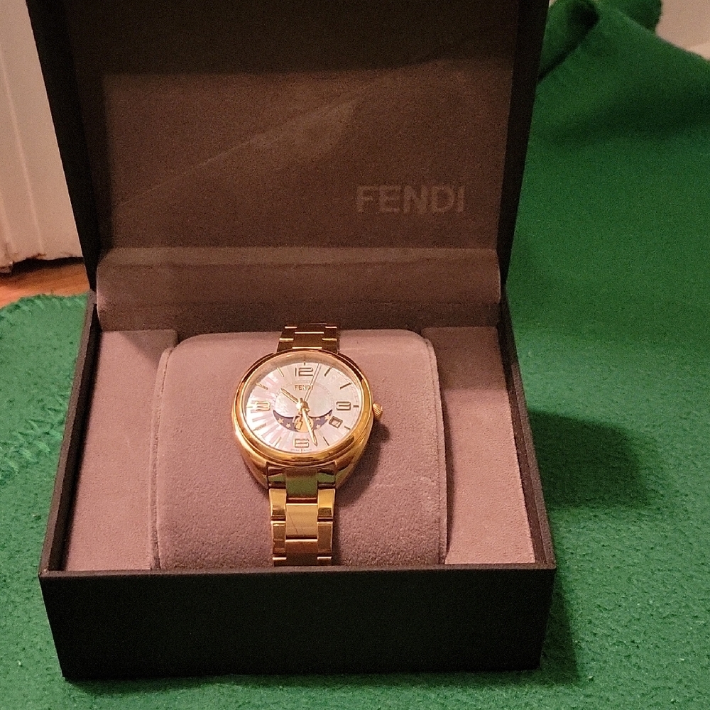 Fendi Gold Timepiece with White Dial